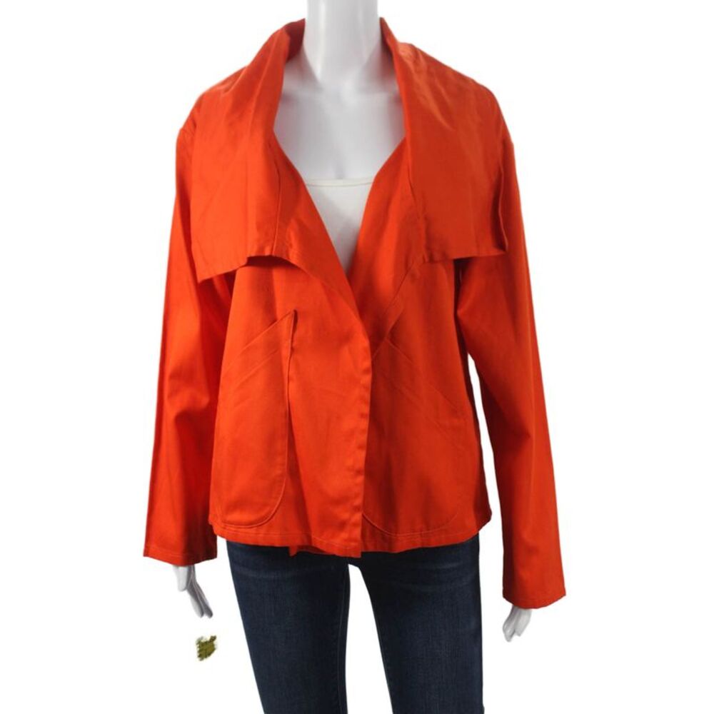 Vitamin Women Basic Buttoned Jacket Orange Cotton Long Sleeve Size S